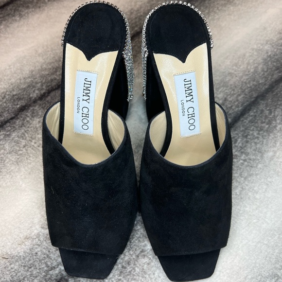 Jimmy Choo Baia 100 mm Black Suede Crystal Drape Mule Heels - Picture 4 of 12